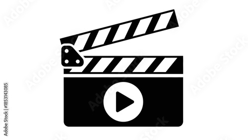 Movie Clapperboard Icon – Cinema Film Slate Silhouette with Video Play Button Symbol
