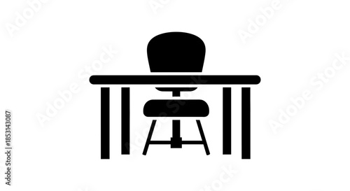 Office Desk and Chair Icon – Minimalist Workspace Furniture Silhouette for Interior Design