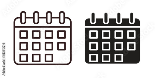 Calendar icons. thin line and glyph vector icons pack on white background