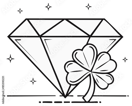 Diamond Shape with Clover Illustration for Coloring Page or St Patricks Day Design Elements Lucky Shamrock Outline