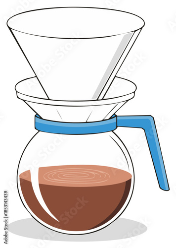 Pour Over Coffee Illustration with Glass Server and Filter Cone for Home Brewing Process