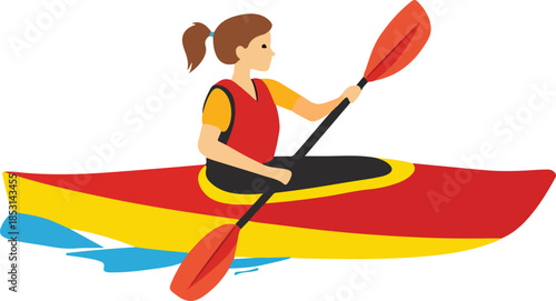 Kayaking Girl Vector on Transparent Background
