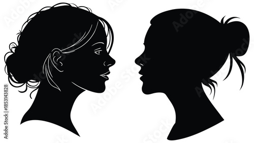 Vector illustration silhouette of two womens heads facing each other