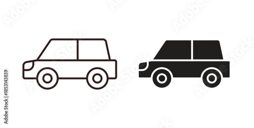 Car side view icons. thin line and glyph vector icons pack on white background