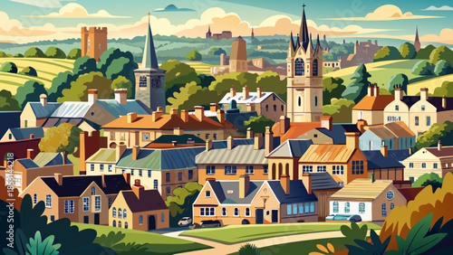 Very beautiful cityscape of Stamford town in Lincolnshire showcasing historic buildings, traditional rooftops, and charming streets forming a classic English market town atmosphere.