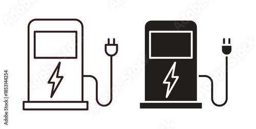Charging station icons. thin line and glyph vector icons pack on white background