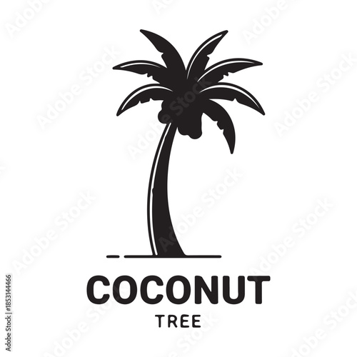 Coconut Palm Tree Silhouette Vector Illustration for Summer Design.