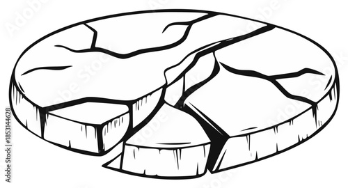 Isometric Cracked Round Stone Tile Graphic Illustration Represents Damage