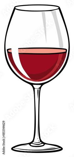 Stylized Illustration of Red Wine in a Glass Goblet with Elegant Stem