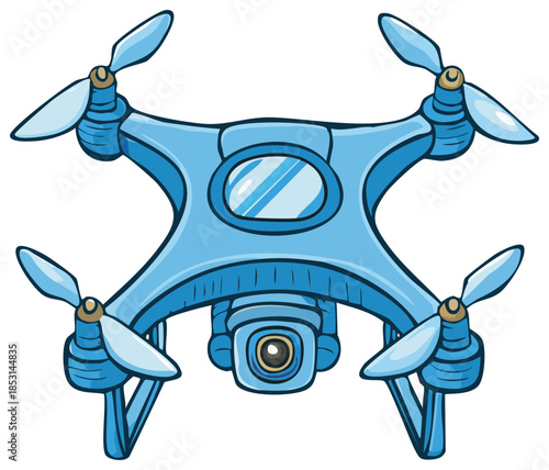 Light Blue Drone Flying with Camera and Propellers Cartoon Style