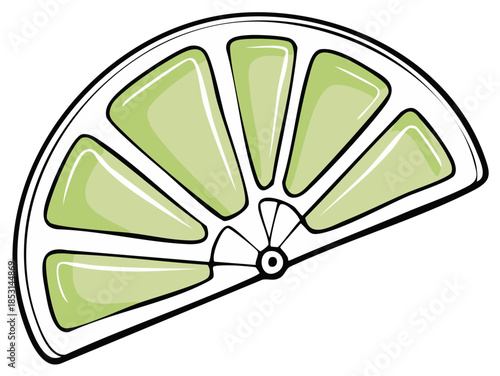 Isolated Slice of Lime Artwork with Juice Segments, Outline, Simple Vector