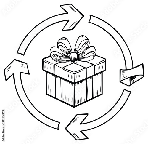Gift Box in a Loop of Arrows Illustration