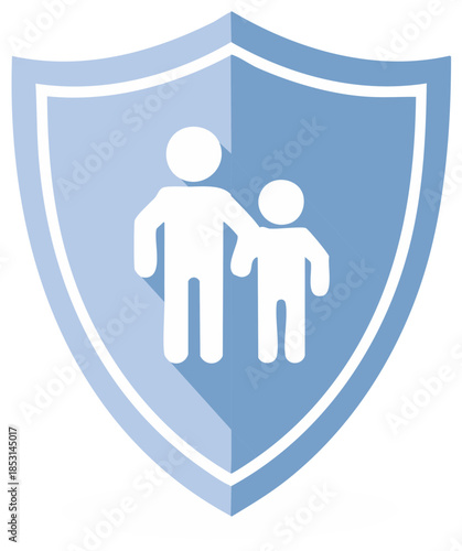 Shield with a family symbol representing protection parental safety healthcare insurance and security in modern design