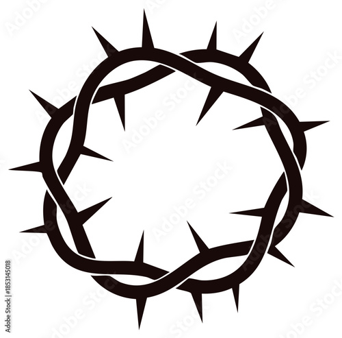 Illustration of a Crown of Thorns in Black and White, Symbol of Easter