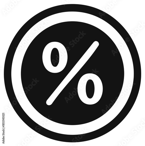 Percentage symbol inside a circle with a double stroke border in black and white.