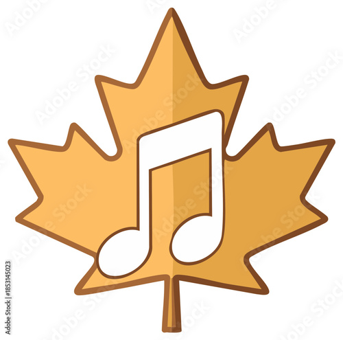 Vibrant Golden Maple Leaf with White Musical Note Symbolizing Autumn Music or Canadian Melody