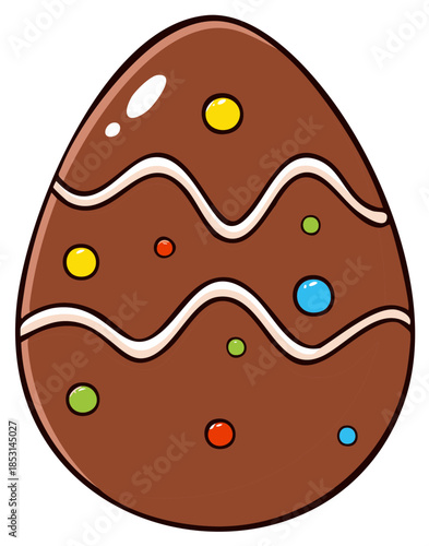 Cartoon decorated Easter egg illustration with colorful candy and decorations