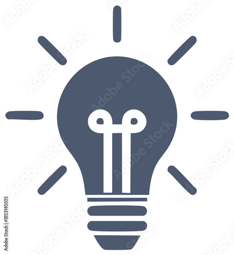 Stylized Incandescent Light Bulb Icon Emitting Rays of Light Symbolizing Ideas and Innovation