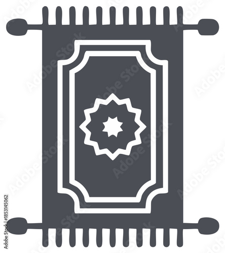Islamic Prayer Mat with Geometric Star Pattern and Tassels, Folded Rug Icon