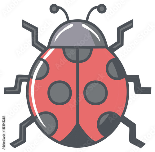 Cute Cartoon Ladybug Illustration with Spots Top View