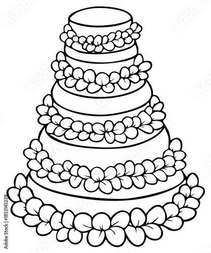 Tiered dessert cake illustration, decorated with flowers, for a celebration or special occasion.