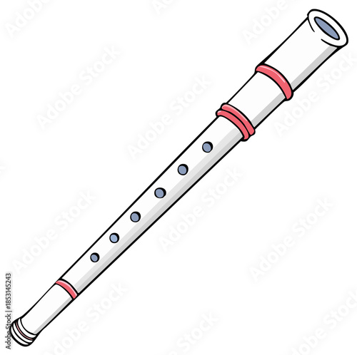 Simple cartoon illustration of a white woodwind flute musical instrument