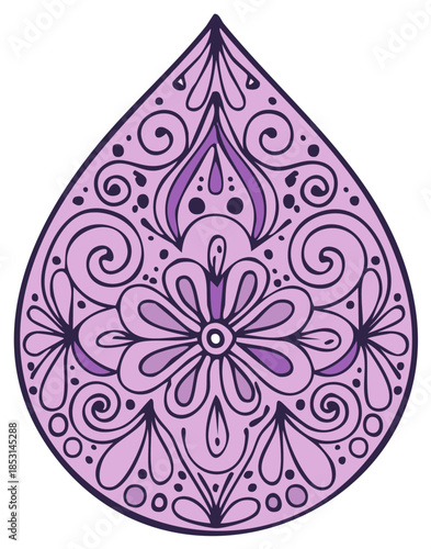 Ornate purple paisley teardrop shape with intricate floral pattern doodle art