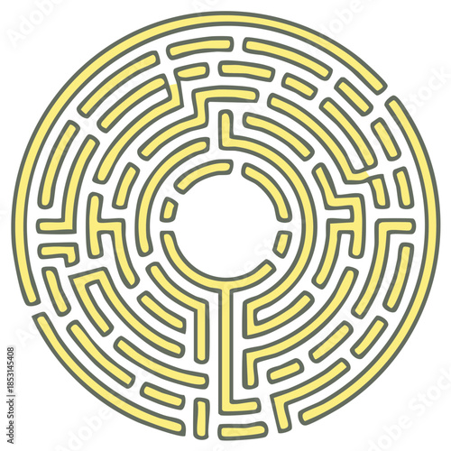 Round Maze Puzzle with Yellow Walls and Gray Border, Symbolic Complexity Game