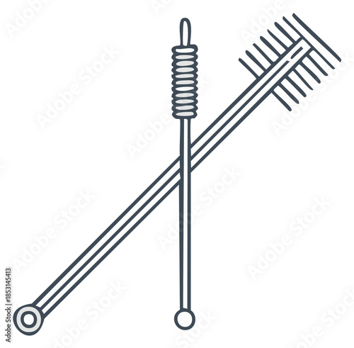 A simple line art icon of crossed ceramic tools for sculpting and modeling clay