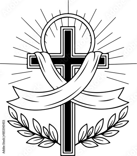 Christian Cross with Radiant Light and Sacred Drapery Silhouette