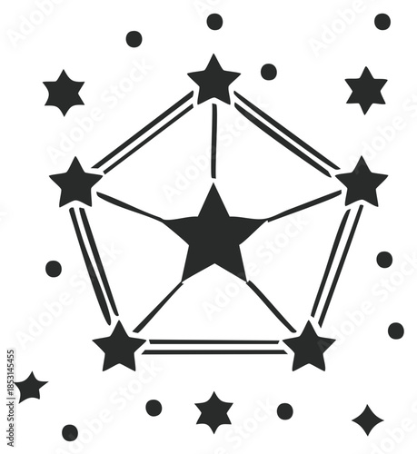 Stars Constellation Formation Graphic Black and White Celestial Astrology Concept