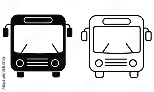 Bus icon set. School bus vector outline icon. Transportation icons set. Silhouette of bus symbol. Vector illustration.