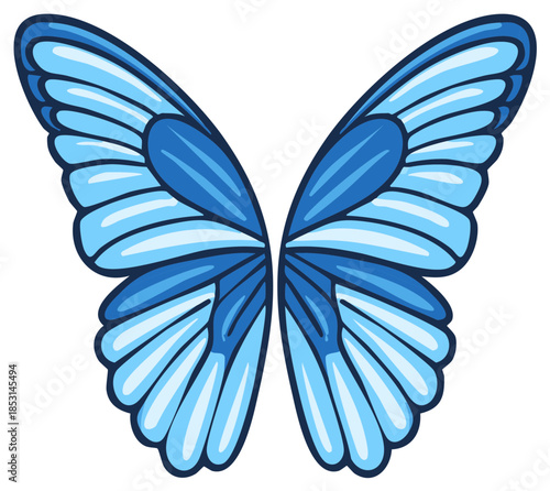 Symmetrical blue butterfly wings illustration for fairytale costume or fantasy art design