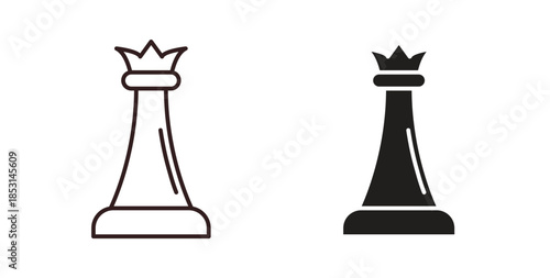 Chess queen icons. thin line and glyph vector icons pack on white background