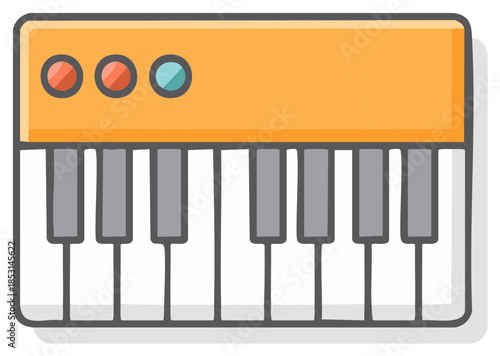 Retro Synth Keyboard with Colorful Knobs Isolated Cartoon Illustration