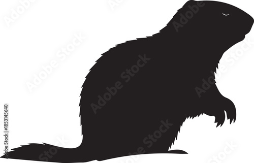 Silhouette of a groundhog standing on its hind legs