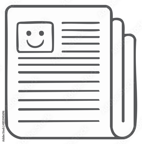 Doodle style Newspaper with Smiling Face in photo section, Hand-drawn vector illustration for news