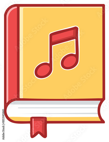 Vector icon of a songbook with a musical note symbol on the cover for music education