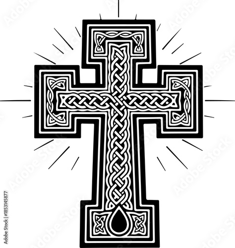 Christian Cross with Radiant Light and Sacred Drapery Silhouette