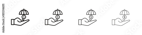 Investment insurance icons, Set of linear icons. Black linear palm icons