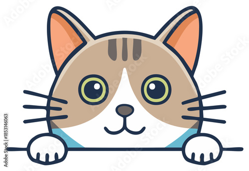 Cute Cartoon Cat Face Peeking Over Edge Graphic Illustration