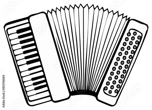 Stylized Accordion Musical Instrument with Bellows and Keys Outline Drawing