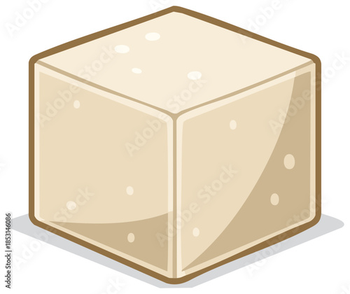 Isometric Tofu Cube Illustration, Asian Cuisine Ingredient, Vegan Protein Source for Healthy Diet
