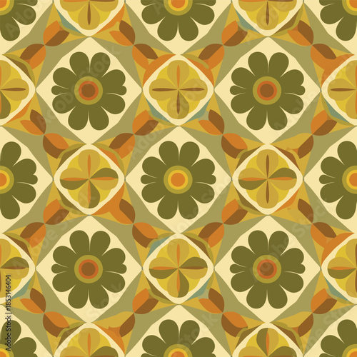 Retro Floral Geometric seamless  Pattern in Earth Tones. 