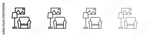 Living room icons, Set of linear icons. Black linear palm icons