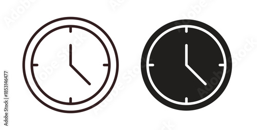 Clock nine icons. thin line and glyph vector icons pack on white background