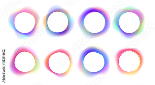 Glowing neon circle PNG with smooth gradient. Luminous ring with soft light reflection. Futuristic digital round design.