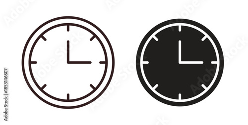 Clock two icons. thin line and glyph vector icons pack on white background