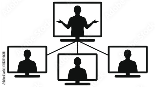 Modern E-Learning & Remote Corporate Training Vector Illustration: Online Webinar, Virtual Classroom, Digital Education, Employee Training & Interactive Learning Platform Concept