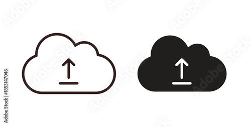 Cloud upload icons. thin line and glyph vector icons pack on white background